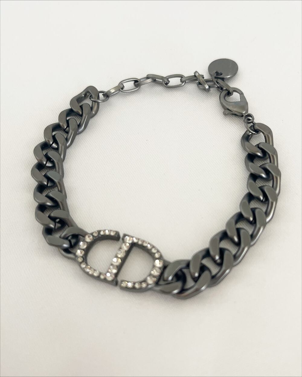 Dior 30 Montaigne Chain Bracelet Silver Finish Brass Chain Crystal Paved CD